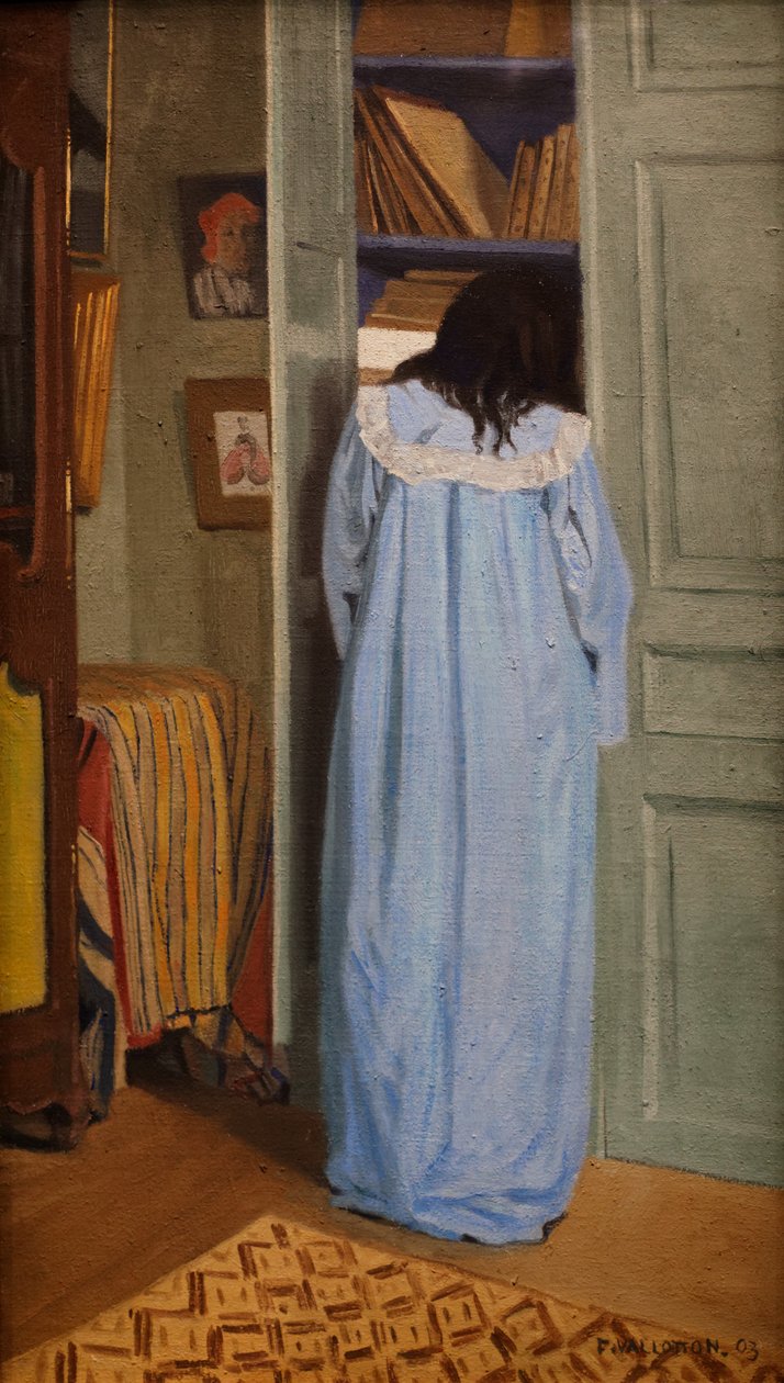 Interiér, žena v modrém hledání ve skříni od Felix Edouard Vallotton