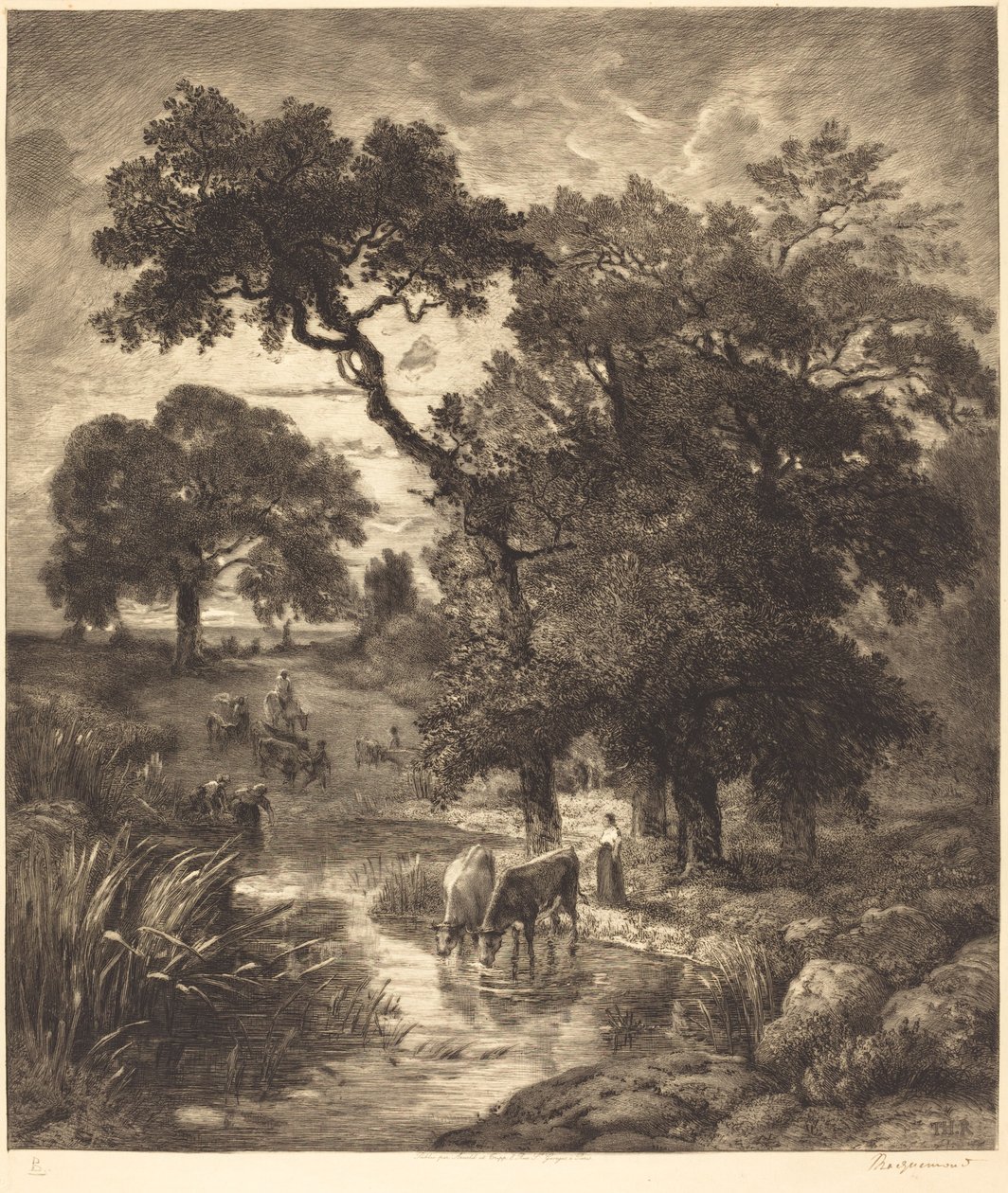 Večer od Félix Bracquemond after Théodore Rousseau