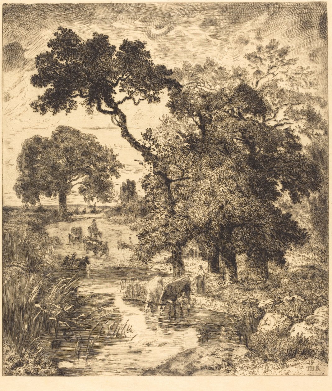 Večer od Félix Bracquemond after Théodore Rousseau