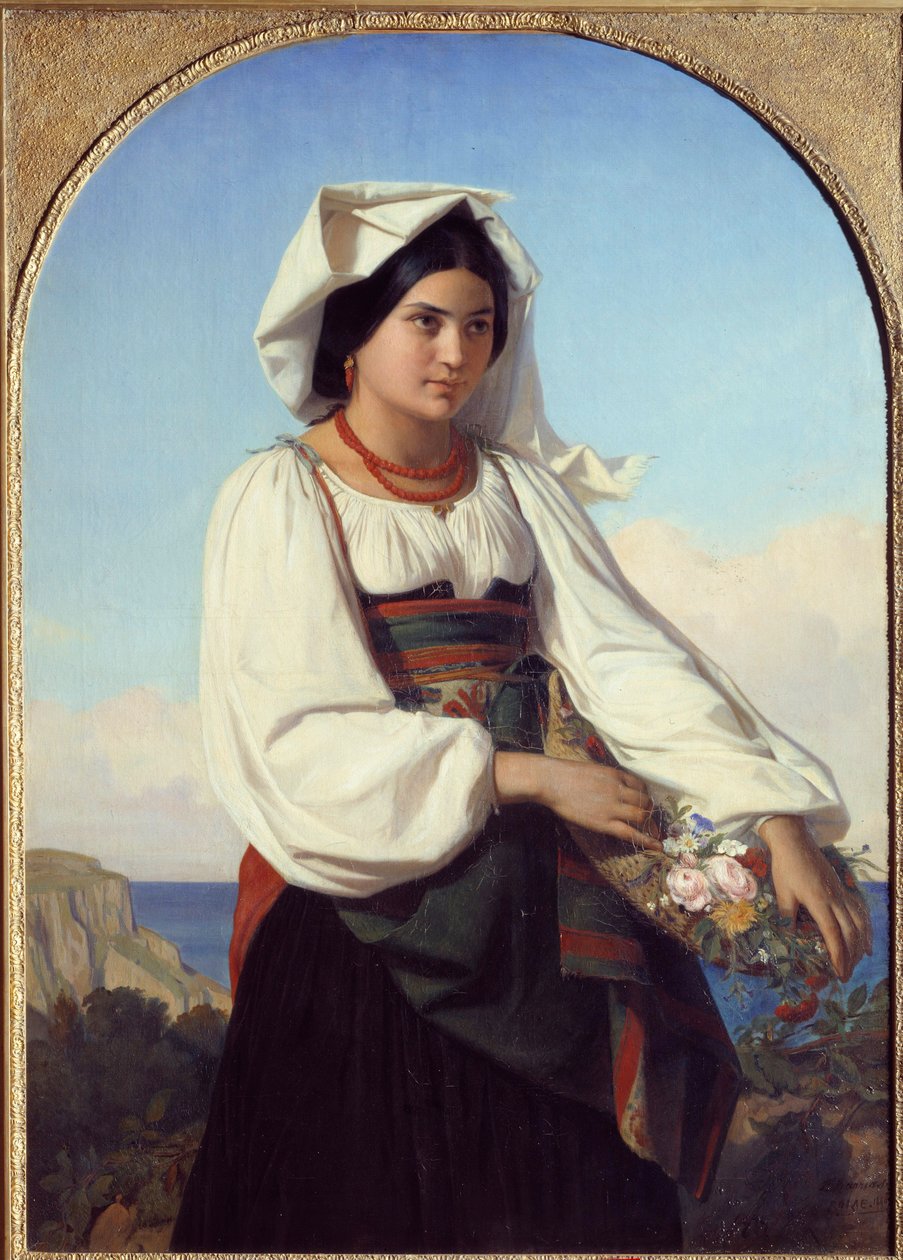 Mladá dívka nosící květiny Malba Felixe Josepha Barriase (1822-1907) 1846 Nantes, Musee des Beaux Arts od Félix Joseph Barrias