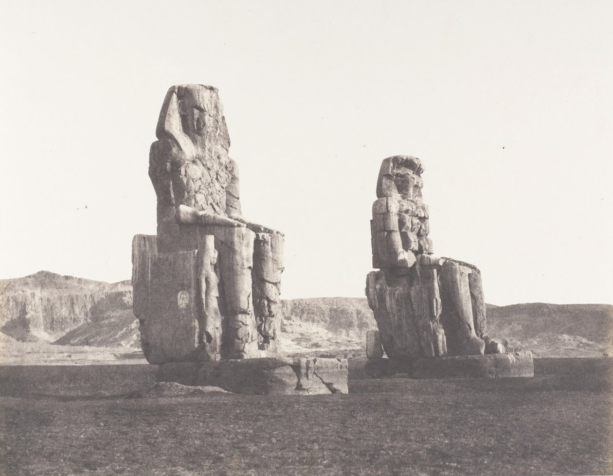 Gournah Thebes, Colosses That of Right, Said of Memnon, 1851-52, vytištěno 1853-54. od Félix Teynard