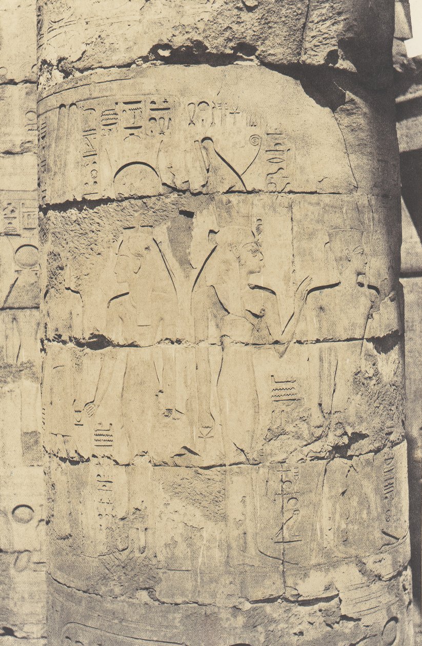Karnak Théby, Palác - Sloupová síň - Centrální kolonáda - Výzdoba..., 1851-52, tištěno 1853-54. od Félix Teynard