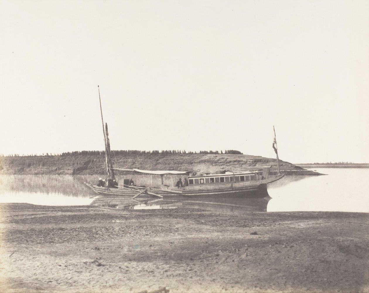Louksor, Petit Bras du Nile - Voyageurs Barque, 1851-52, tištěno 1853-54. od Félix Teynard