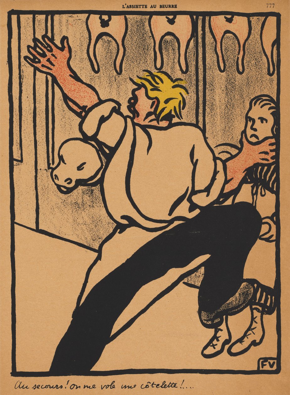 Zločiny a tresty XX, 777: Pomoc! Krade mi řízek! od Félix Vallotton
