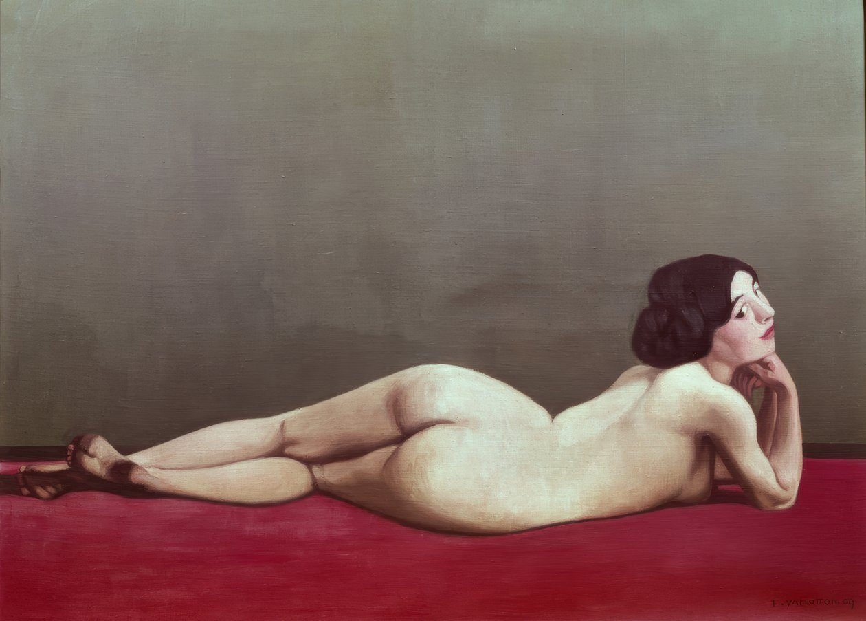 Ležící akt na červeném koberci od Félix Vallotton
