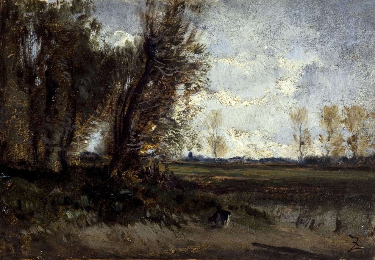 Rybník, mezi lety 1850 a 1860 (olej na papíře na plátně) od Félix Ziem