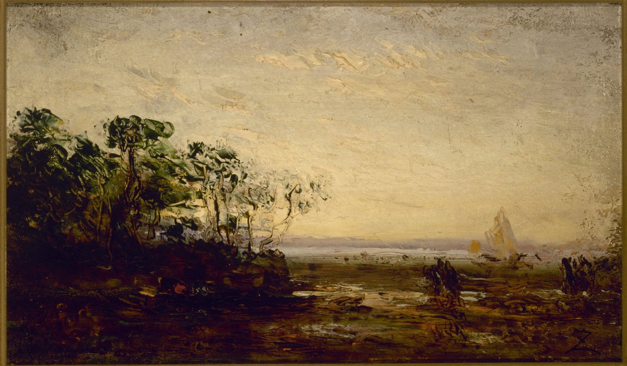 Martigues, soumrak, mezi lety 1850 a 1900 (olej na dřevě) od Félix Ziem