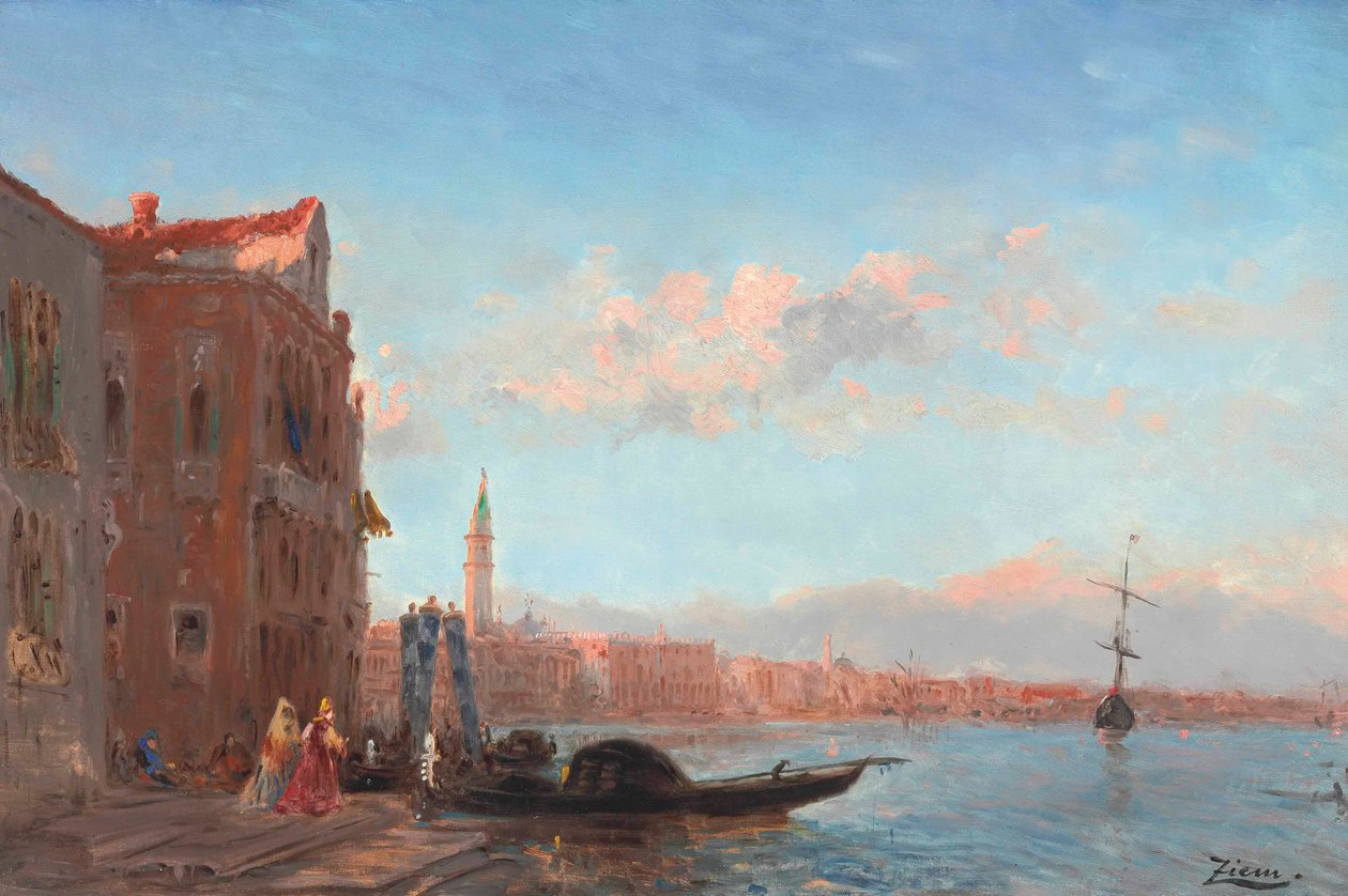 Postavy opouštějící palác, Canal della Grazia od Félix Ziem