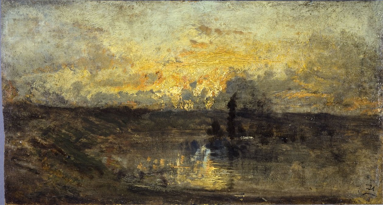 Obratník u řeky (vpředu); tři studie (vzadu), mezi lety 1850 a 1860 (olej na dřevě) od Félix Ziem