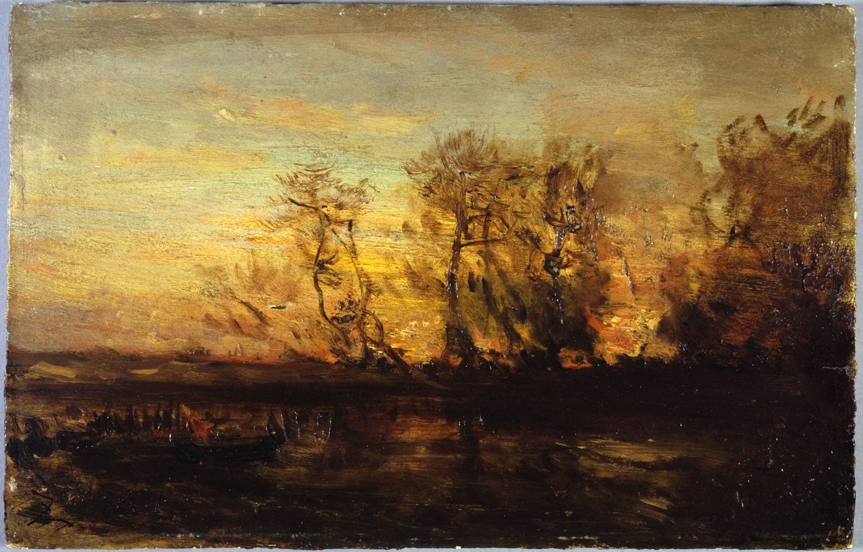 Západ slunce, mezi lety 1850 a 1860 (olej na lepence na dřevě) od Félix Ziem