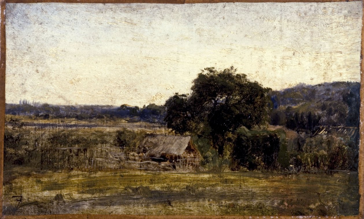 Chalupa s došky, mezi lety 1850 a 1860 (olej na papíře na plátně) od Félix Ziem
