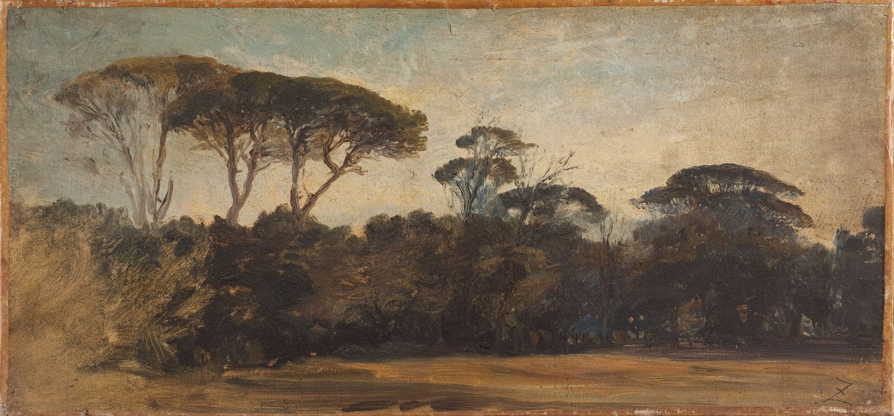 Deštníkové borovice u Neapole, asi 1847 (olej na papíře na plátně) od Félix Ziem