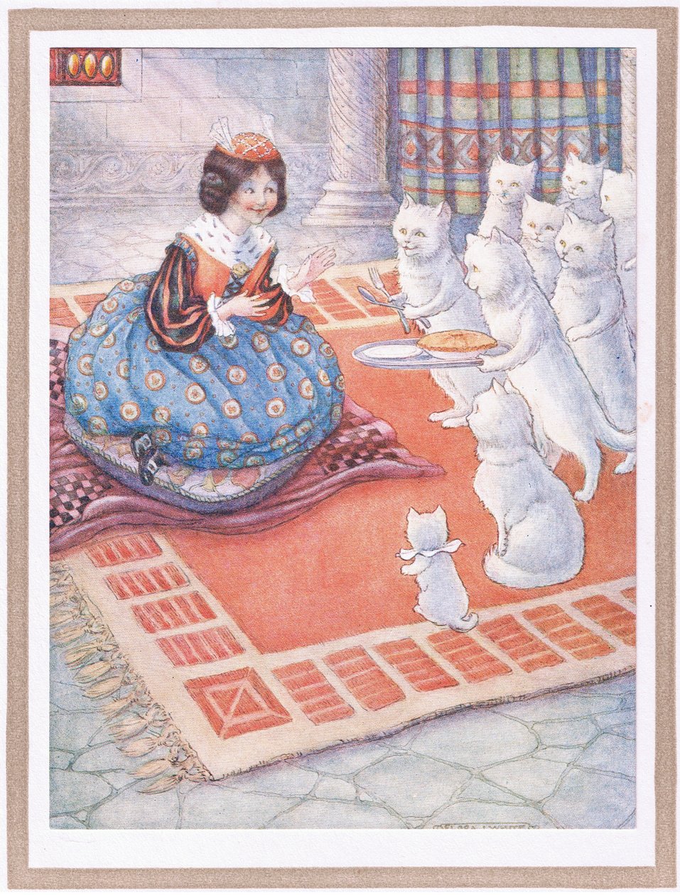 Kočky přinesly princezně myší koláč (barevná litografie) od Flora White