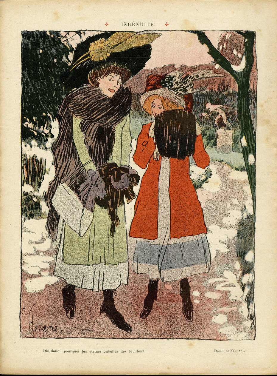 Ilustrace Florane (1872-1940) v Le Rire, 22/01/10 - Ingenuite - Móda, Klobouk, Veřejná zahrada od Florane Florane