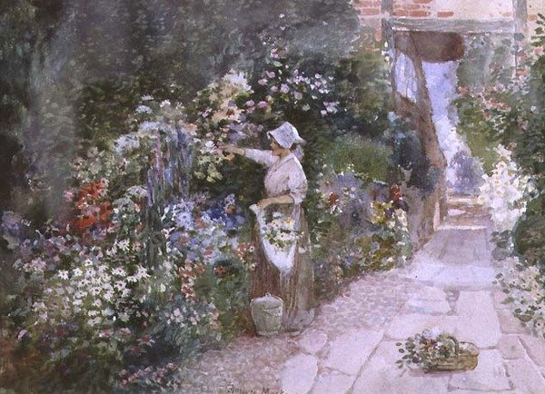 Sbírání květin (akvarel na papíře) od Florence Agnes Mackay