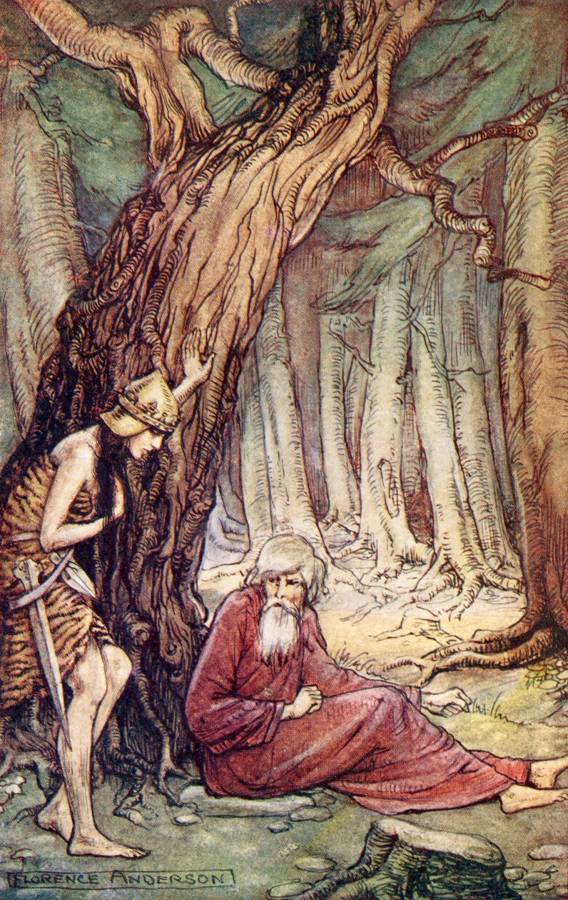 Boadicea a Druid, z básně Boadicea od Williama Cowpera, z Čtení z historických romancí, vydané 1914 od Florence Anderson