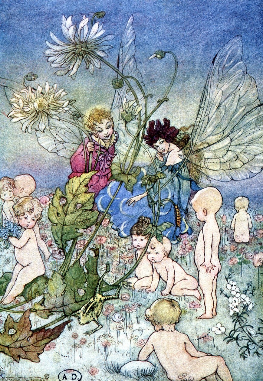 Žena-vážka (víla) a elf obklopený dětmi - v „My Fairyland““ od Fiony Malcom, nemocné. Florence Andersonová od Florence Anderson