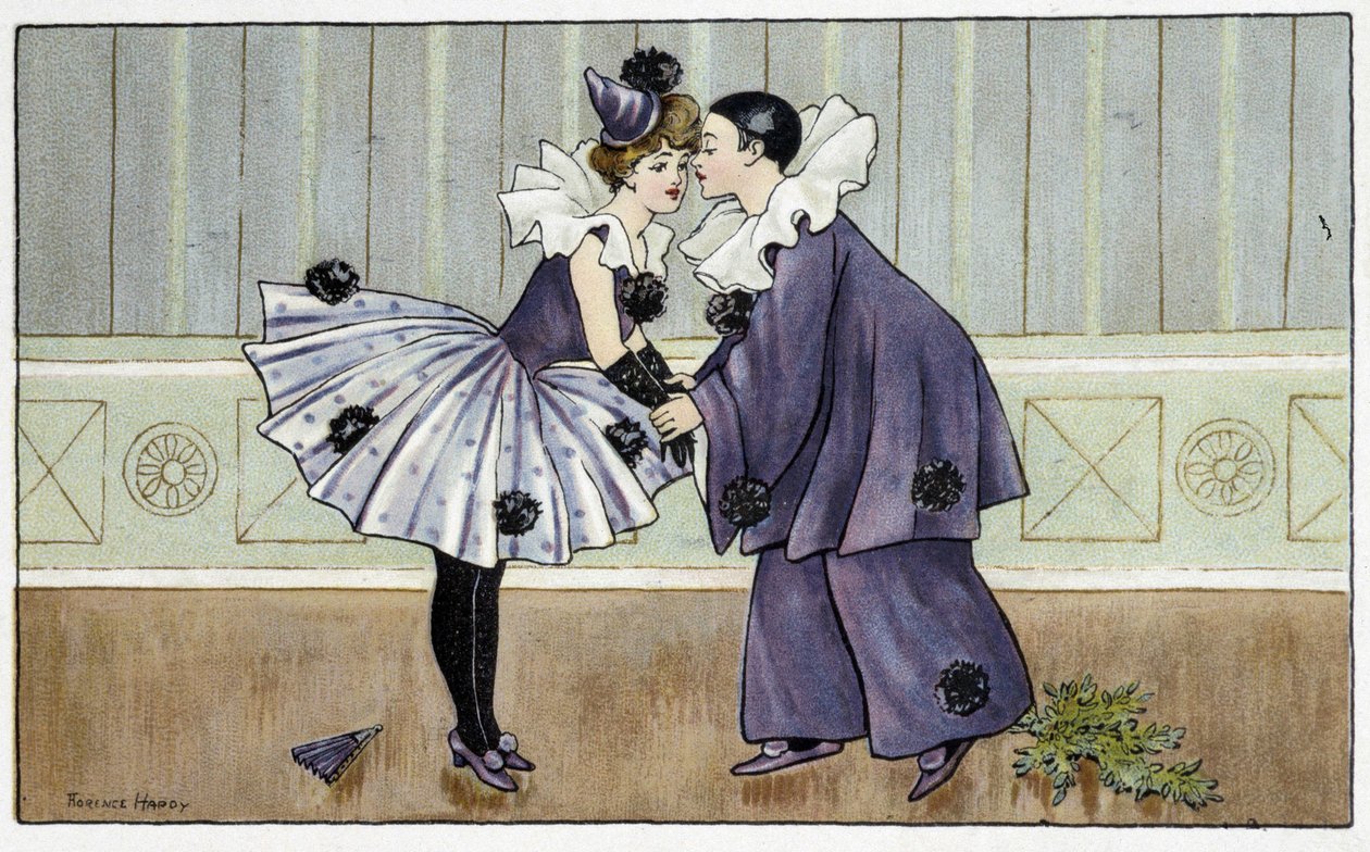 Pierrot a Colombine - dess. od Florence Hardy, deb. 20. století od Florence Hardy