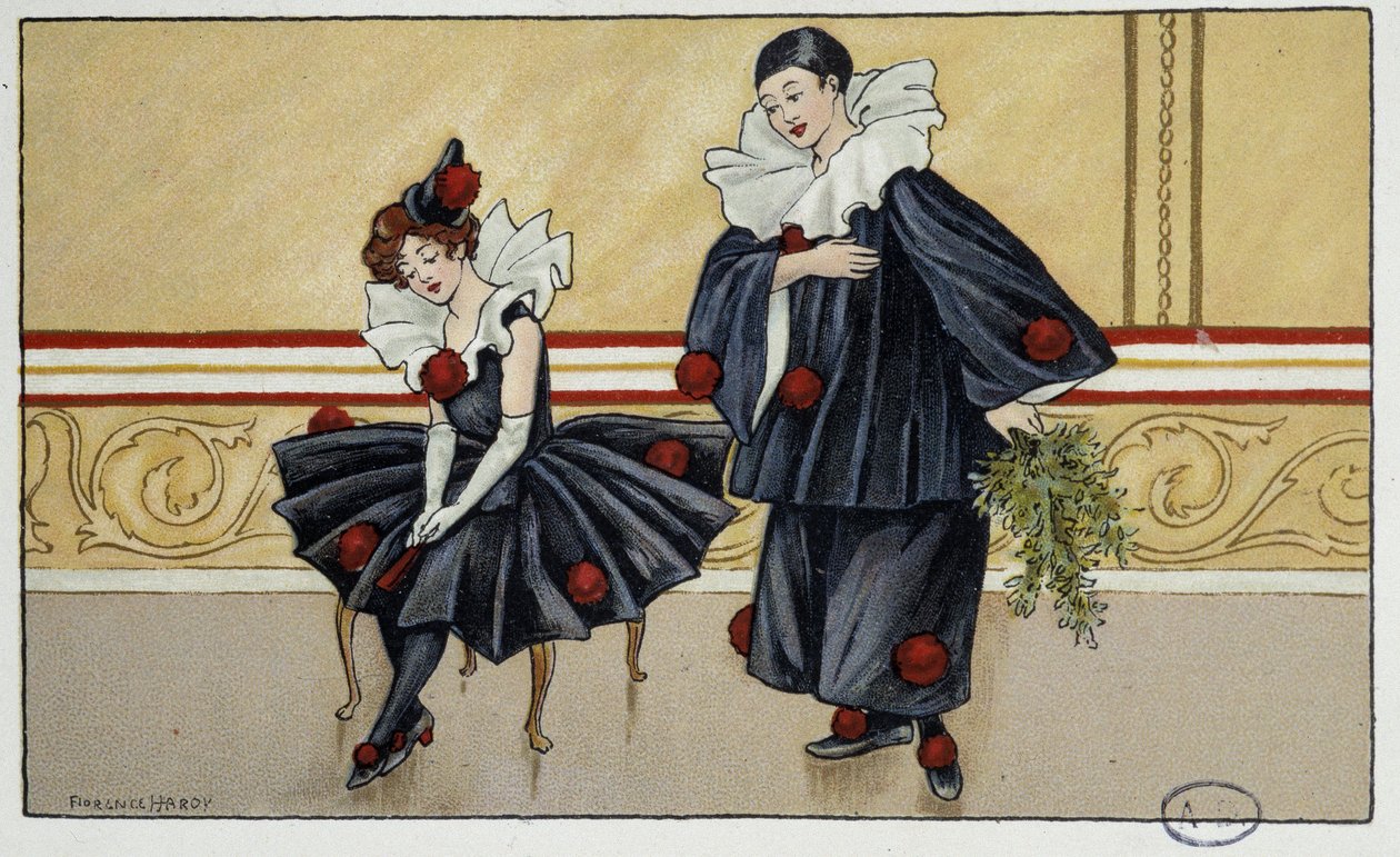 Pierrot a Colombine - dess. od Florence Hardy, deb. 20. století od Florence Hardy