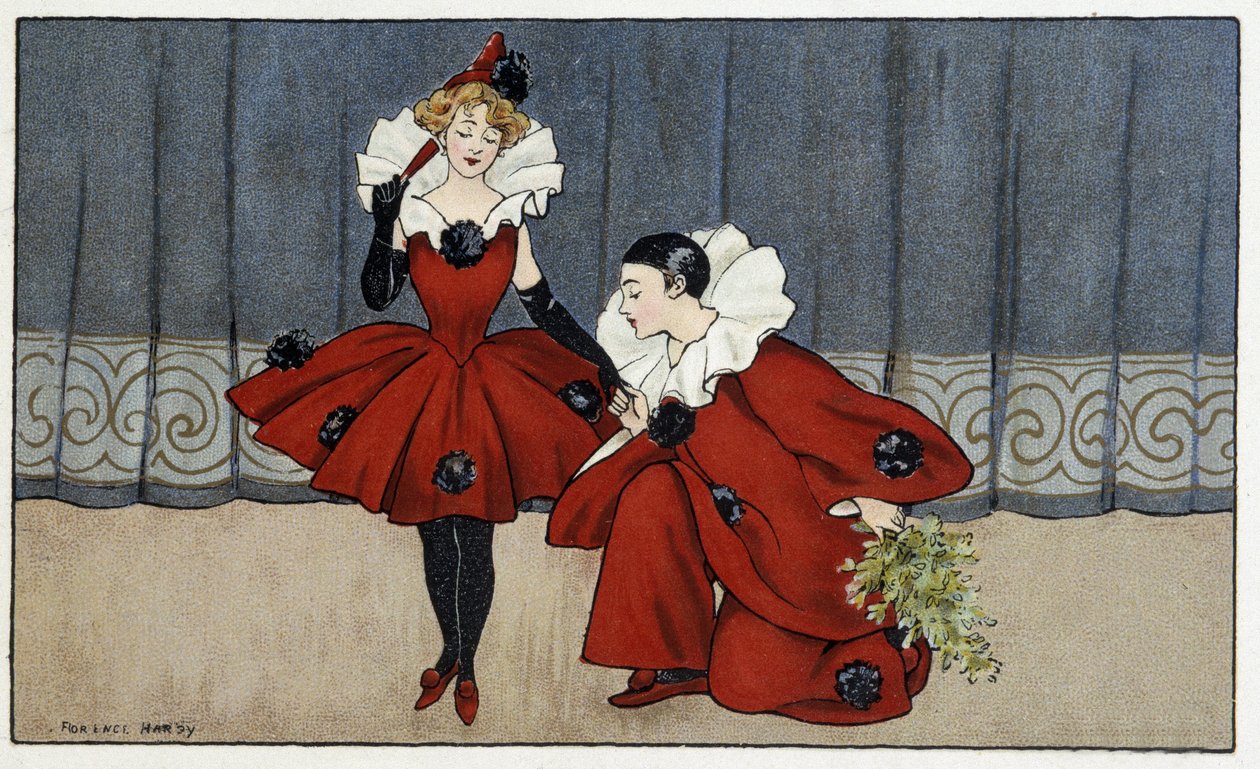 Pierrot a Colombine - dess. od Florence Hardy, deb. 20. století od Florence Hardy