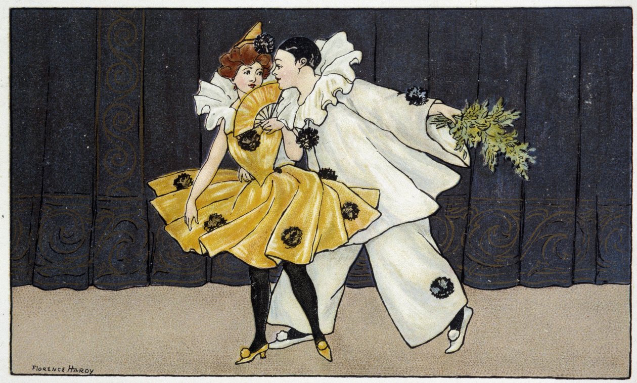 Pierrot a Colombine - dess. od Florence Hardy, deb. 20. století od Florence Hardy