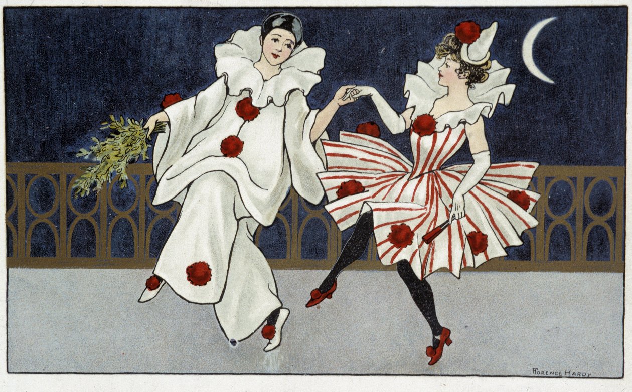 Pierrot a Colombine tančící v měsíčním světle - dess. od Florence Hardy, deb. 20. století od Florence Hardy