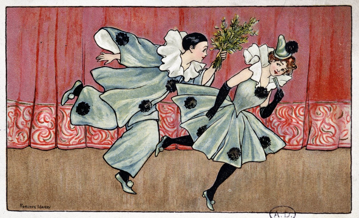 Pierrot běží za Colombine - dess. od Florence Hardy, deb. 20. století od Florence Hardy
