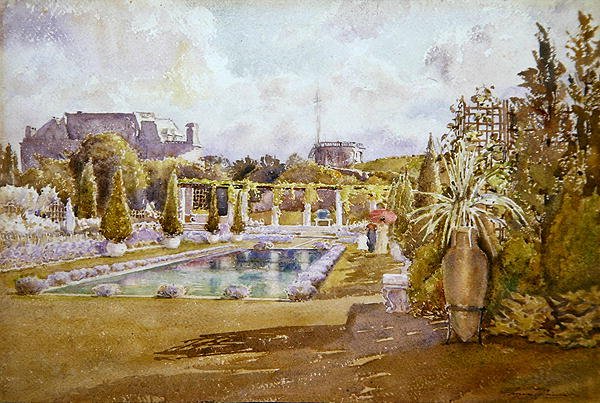 Pohled do zámecké zahrady ve Francii (akvarel na papíře) od Florence Vincent Robinson