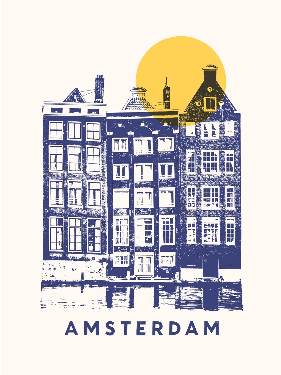 Amsterdam - 3 budovy a slunce, 2020 (digitální) od Florent Bodart
