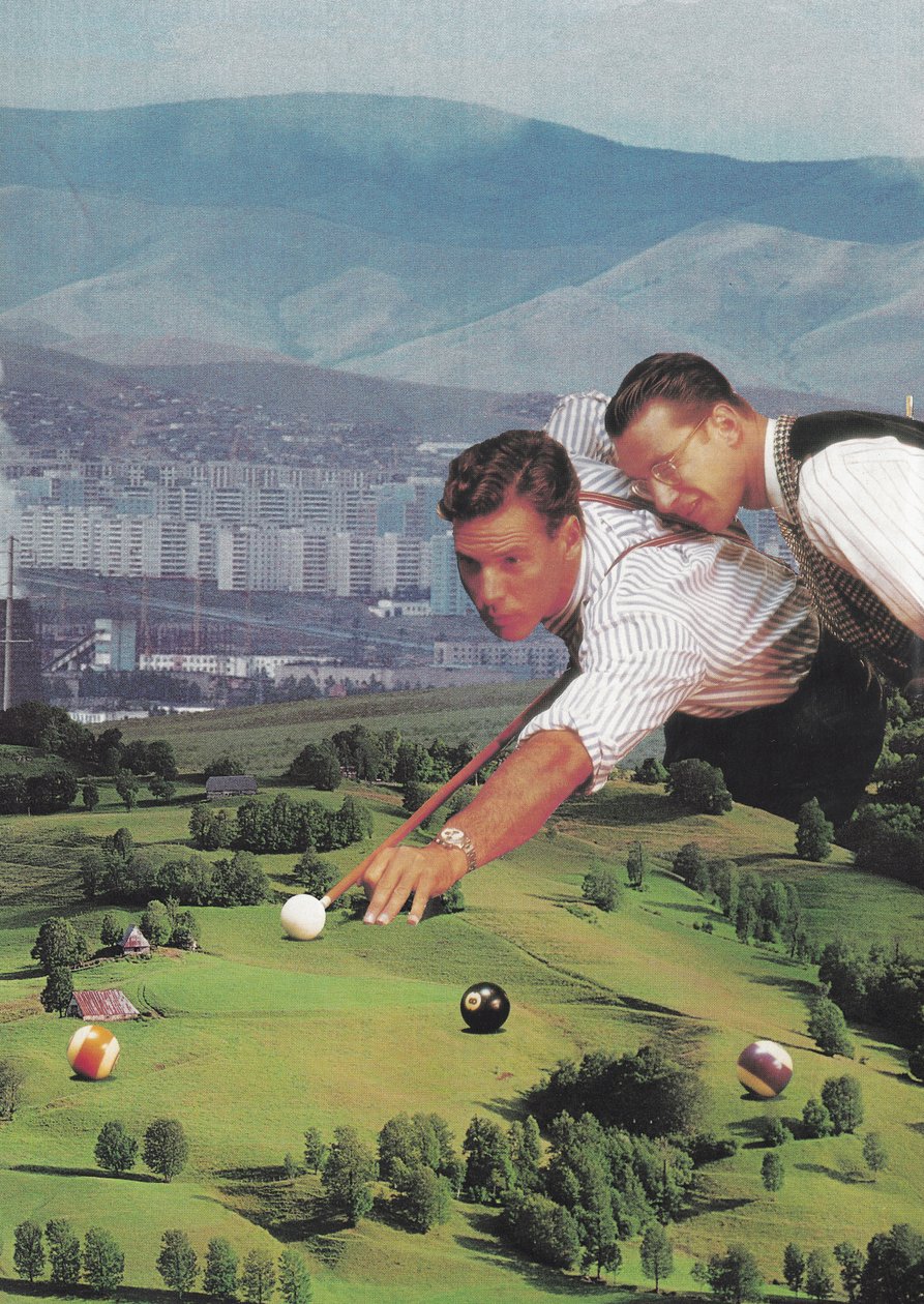Kulečník s dobrými přáteli, 2020 (koláž) od Florent Bodart