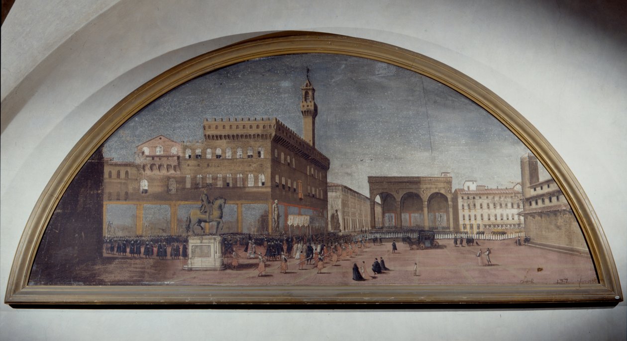 Luneta s výhledem na náměstí Piazza della Signoria, Florencie od Florentine School