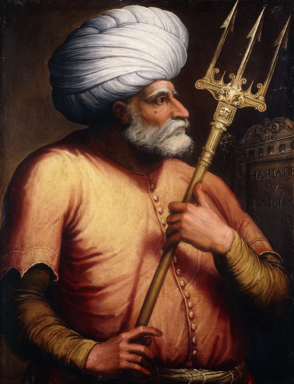Portrét Khair el-Din Barbarossy, poloviční délka, držící trojzubec, kolem roku 1580 od Florentine School