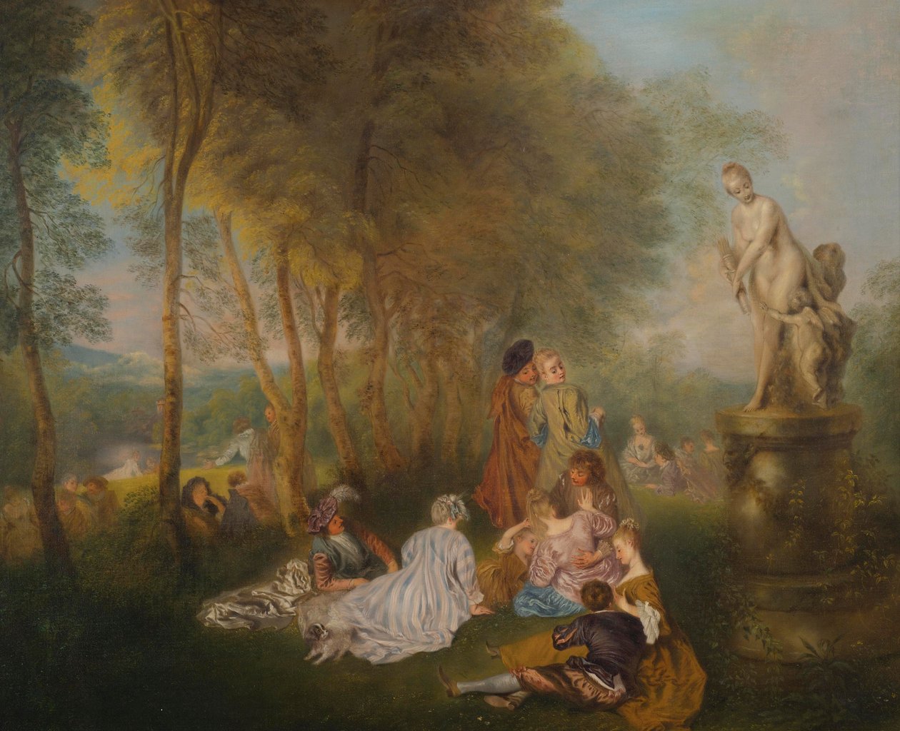 Fête galante se sochou Venuše od Follower of Antoine Watteau