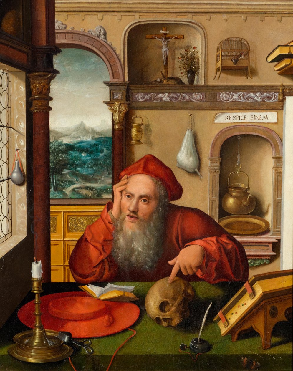 Svatý Jeroným v případě od Follower of Joos van Cleve