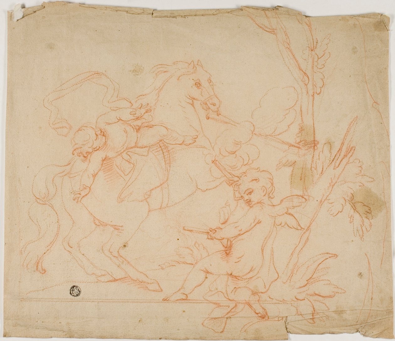 Putto Střelba na Putta na koni od Follower of Charles Le Brun