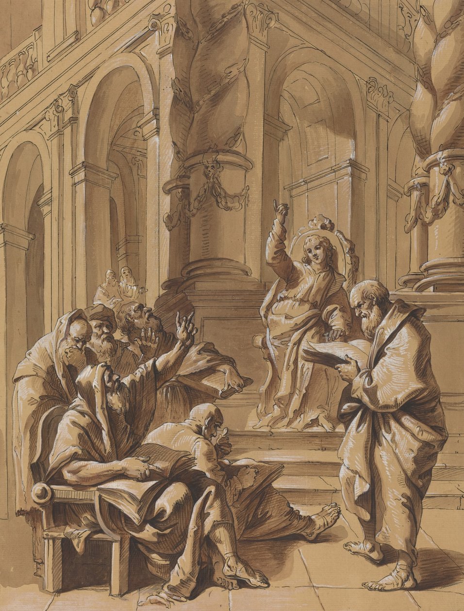 Kristus mezi lékaři od Follower of Francesco Fontebasso