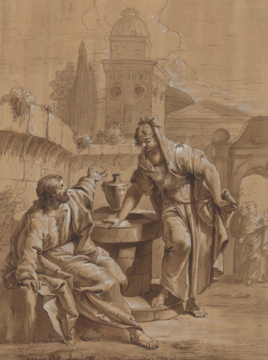 Kristus a žena Samaří od Follower of Francesco Fontebasso