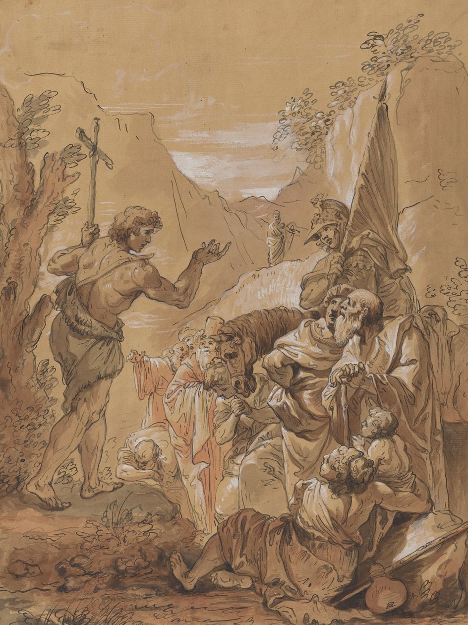 Kázání Jana Křtitele na poušti od Follower of Francesco Fontebasso