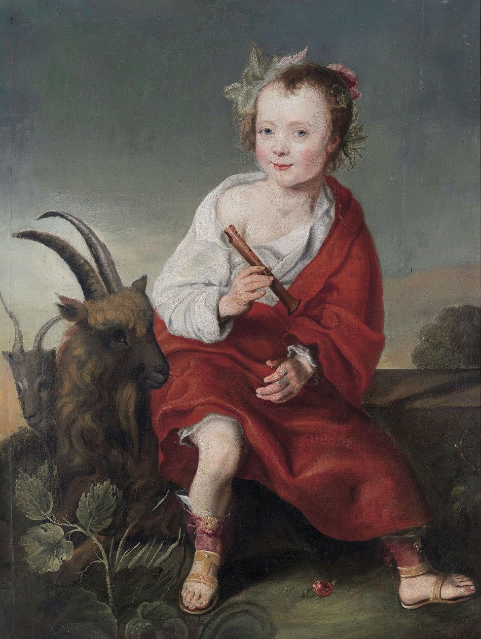 Mladá dívka () s flétnou a kozami od Follower of Jacob Gerritsz. Cuyp