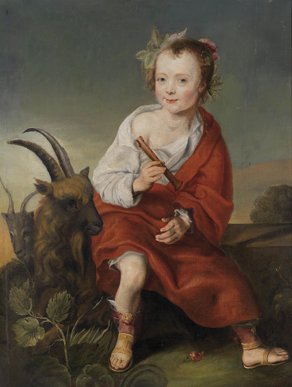 Dítě s flétnou a kozami od Follower of Jacob Gerritsz. Cuyp