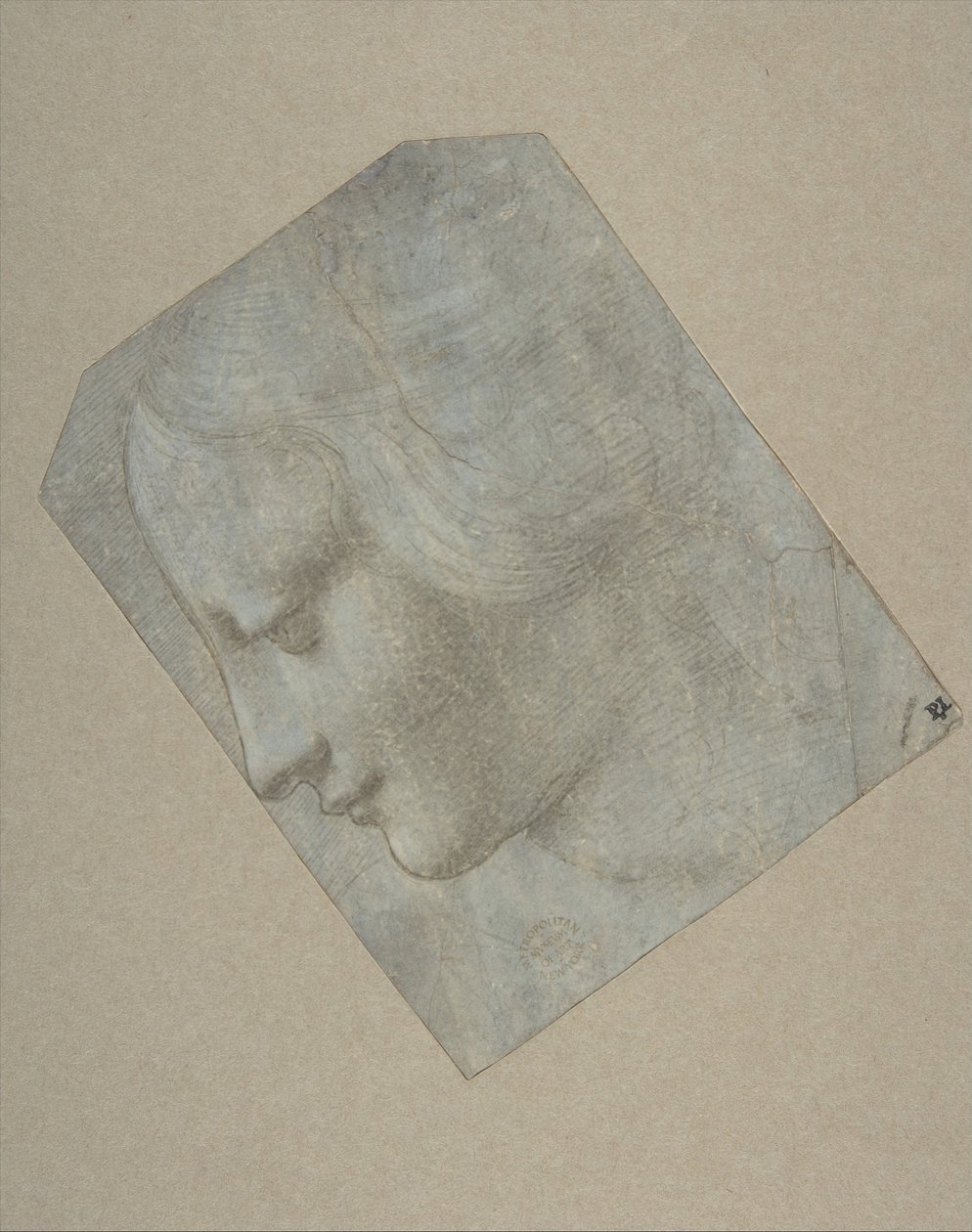 Hlava ženy v profilu směřující doleva, 1490-1500. od Follower of Leonardo da Vinci.
