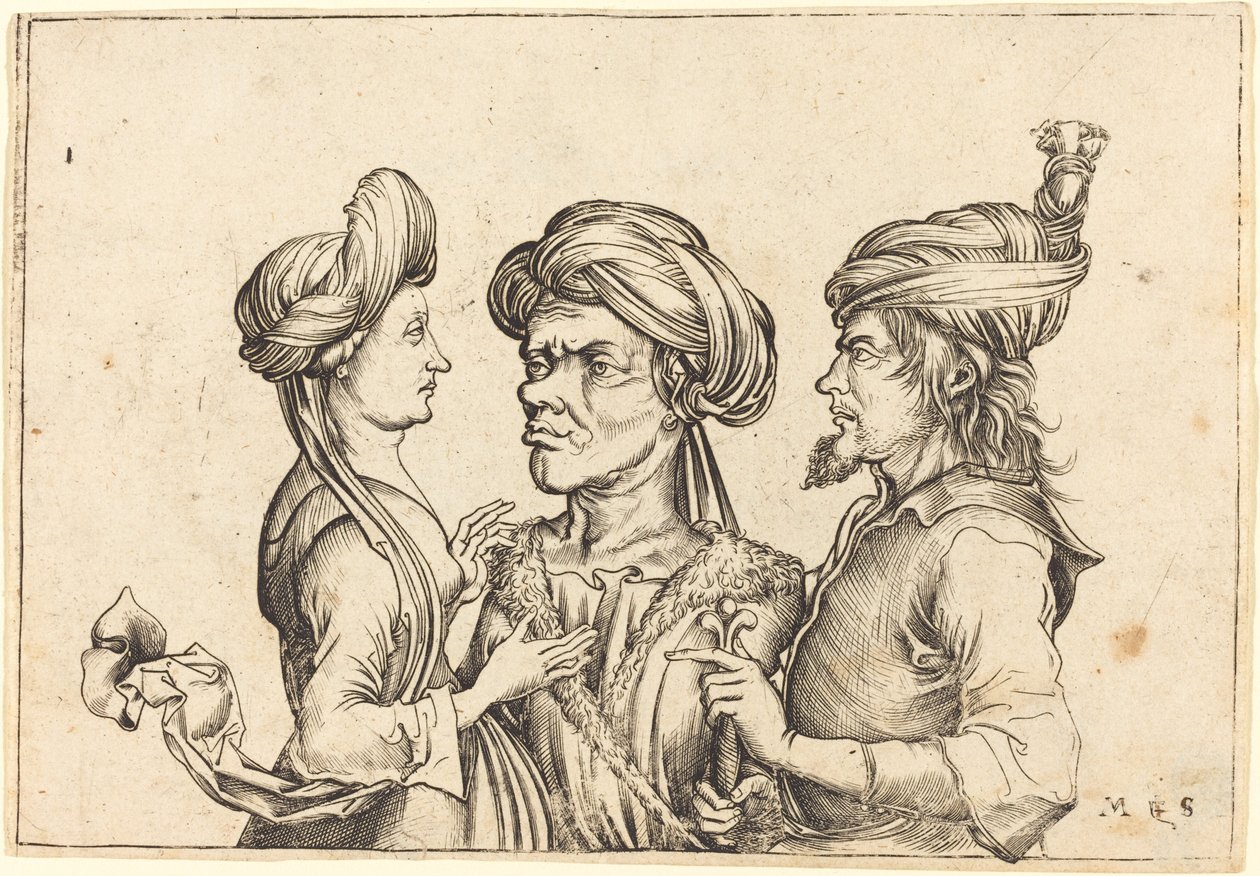 Tři orientální postavy od Follower of Martin Schongauer