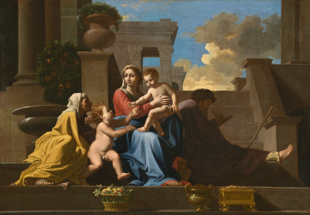 Svatá rodina na schodech od Follower of Nicolas Poussin