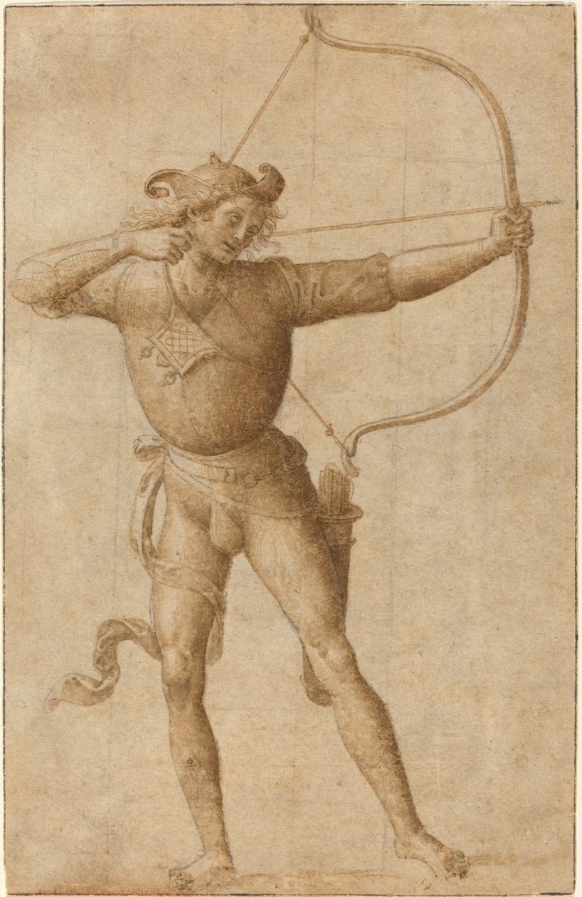 Archer kreslí luk od Follower of Pietro Perugino