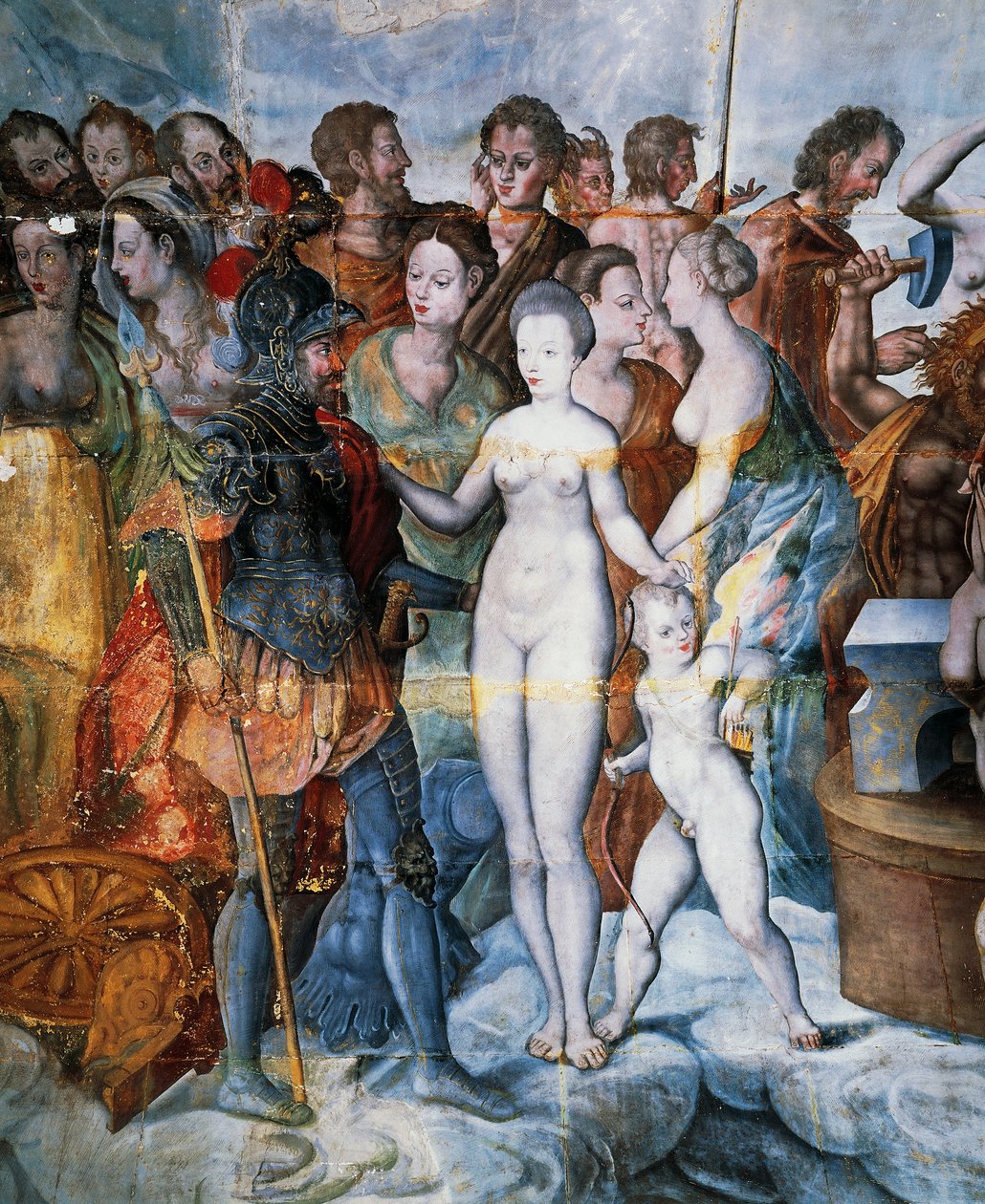 Jindřich II a Diane de Poitiers, fresky ve zlacené věži Ligue, škola Fontainebleau, hrad Tanlay (16.-17. století), Burgundsko, Francie od Fontainebleau School