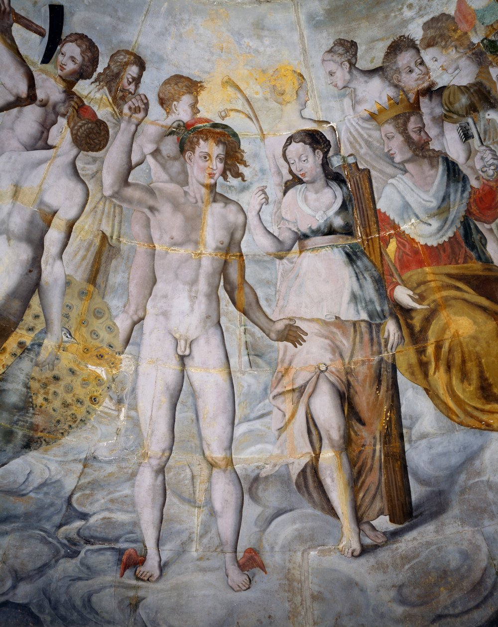 Merkur, posel bohů a Psyché, Janus vpravo, fresky v pozlacené věži Ligue, škola Fontainebleau, hrad Tanlay (16.-17. století), Burgundsko, Francie od Fontainebleau School