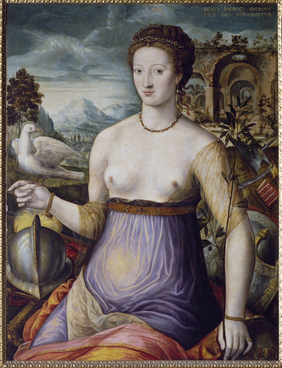 Alegorie míru aneb Diane de Poitiers držící holubici Portrét vévodkyně z Valentinois Diane de Poitiers (1499-1566), oblíbenkyně francouzského krále Jindřicha II. Obraz školy ve Fontainebleau, XVI. století. Florencie, Museo Nazionale del Bargel od Fontainebleau School