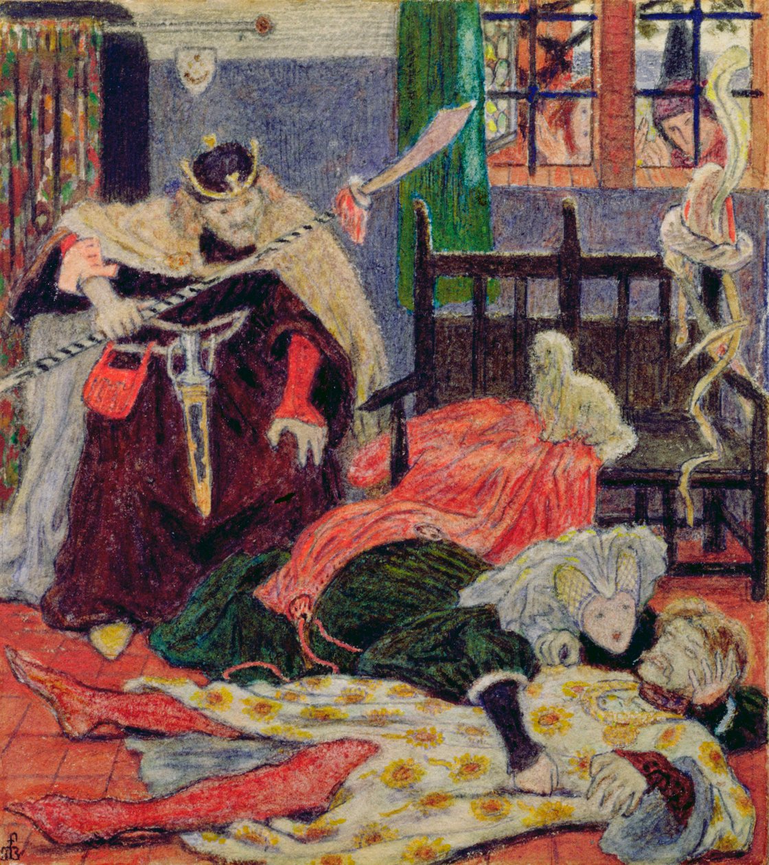 Smrt sira Tristrama, 1863 (wc a tužka) od Ford Madox Brown