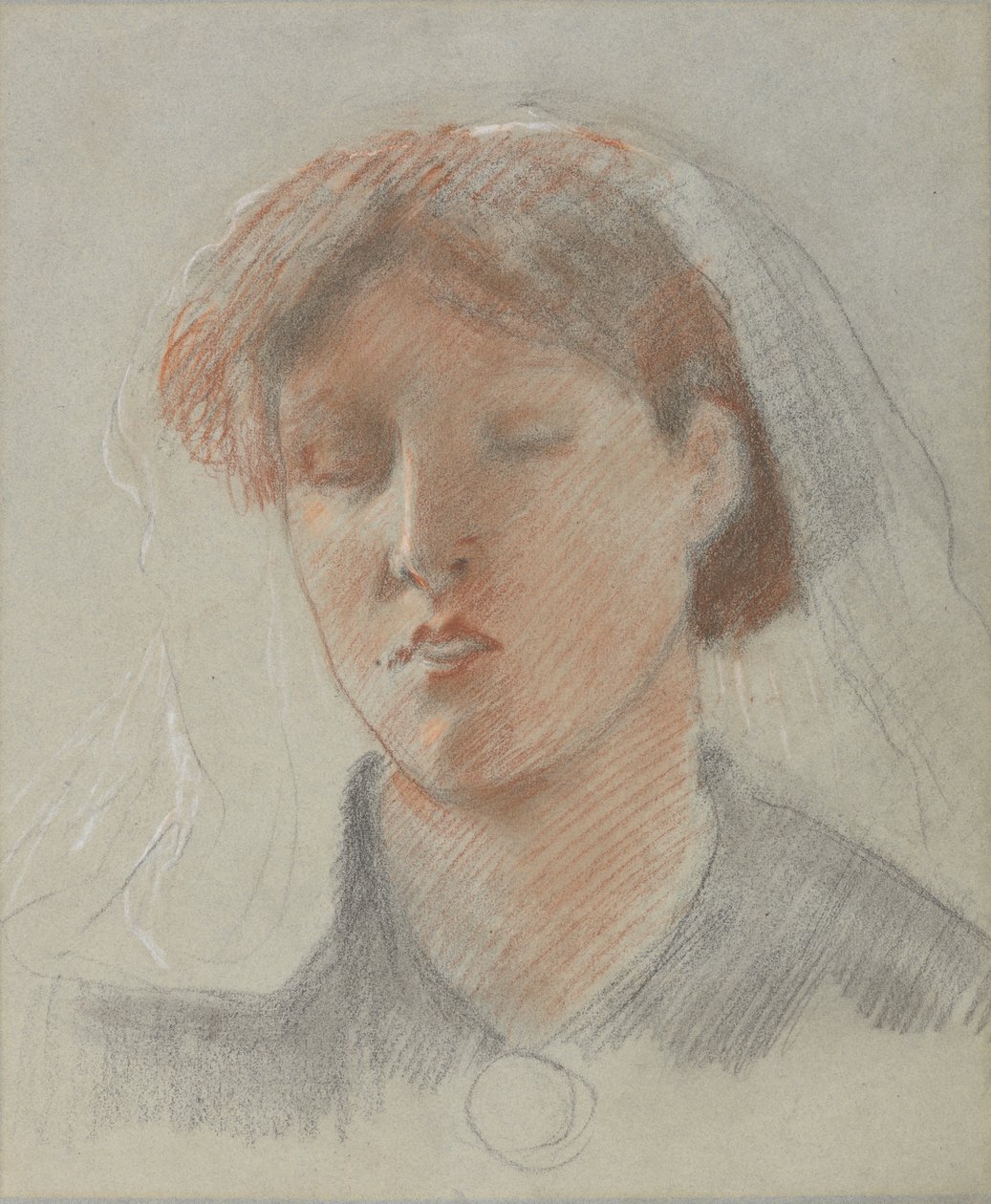 Umělcova žena Emma v její svatební den (barevné křídy na papíře) od Ford Madox Brown