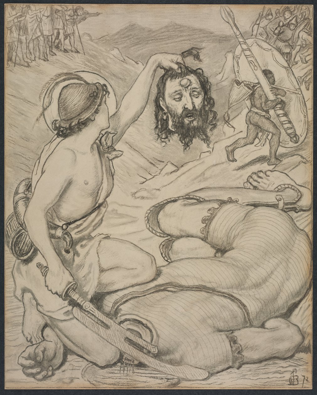 David a Goliath, Cartoon for Stained Glass Window na Jesus College, Cambridge od Ford Madox Brown